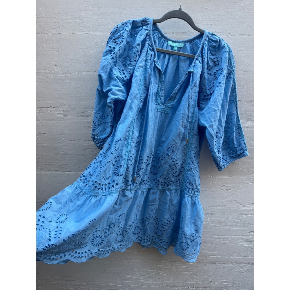 Melissa Odabash Ashley Mini Dress XL Blue Eyelet Cotton Boho Beach Coverup